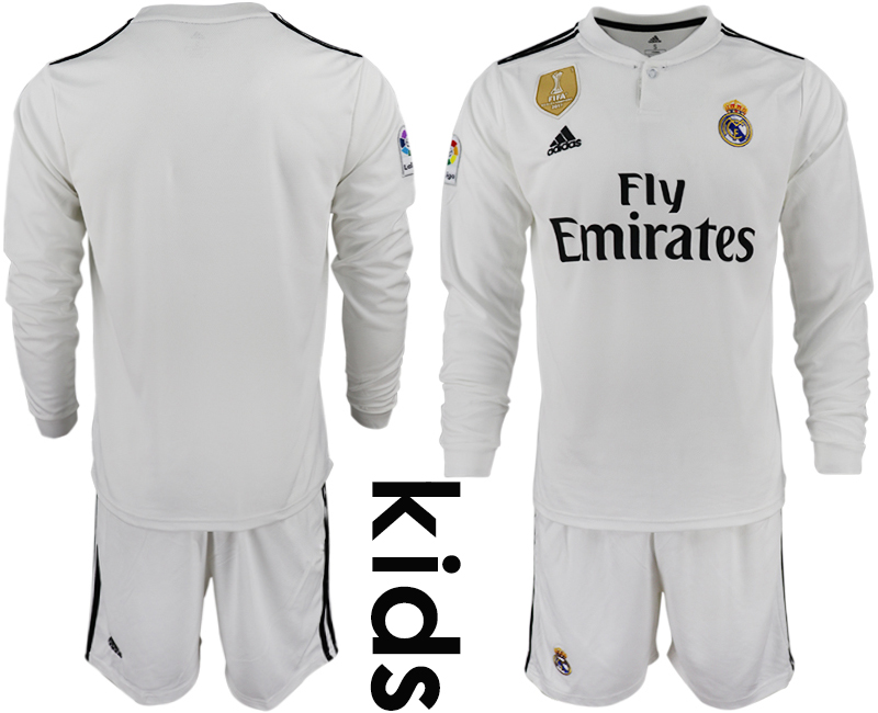 2018_2019 Club Real Madrid home long sleeve Youth soccer jerseys
